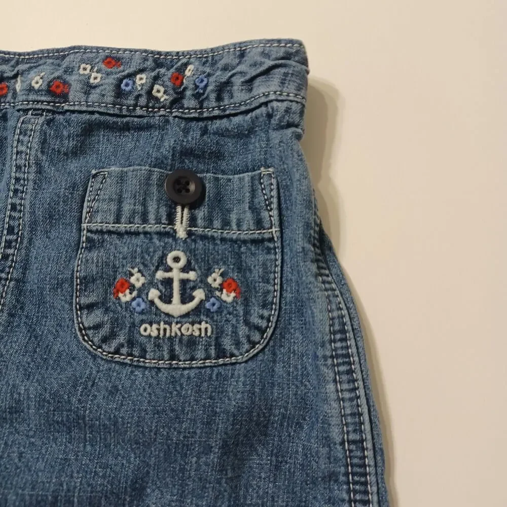 OshKosh Girls 6 Blue Jean‎ Skort Ancor Pocket Elastic Waist Pull On 100% Cotton